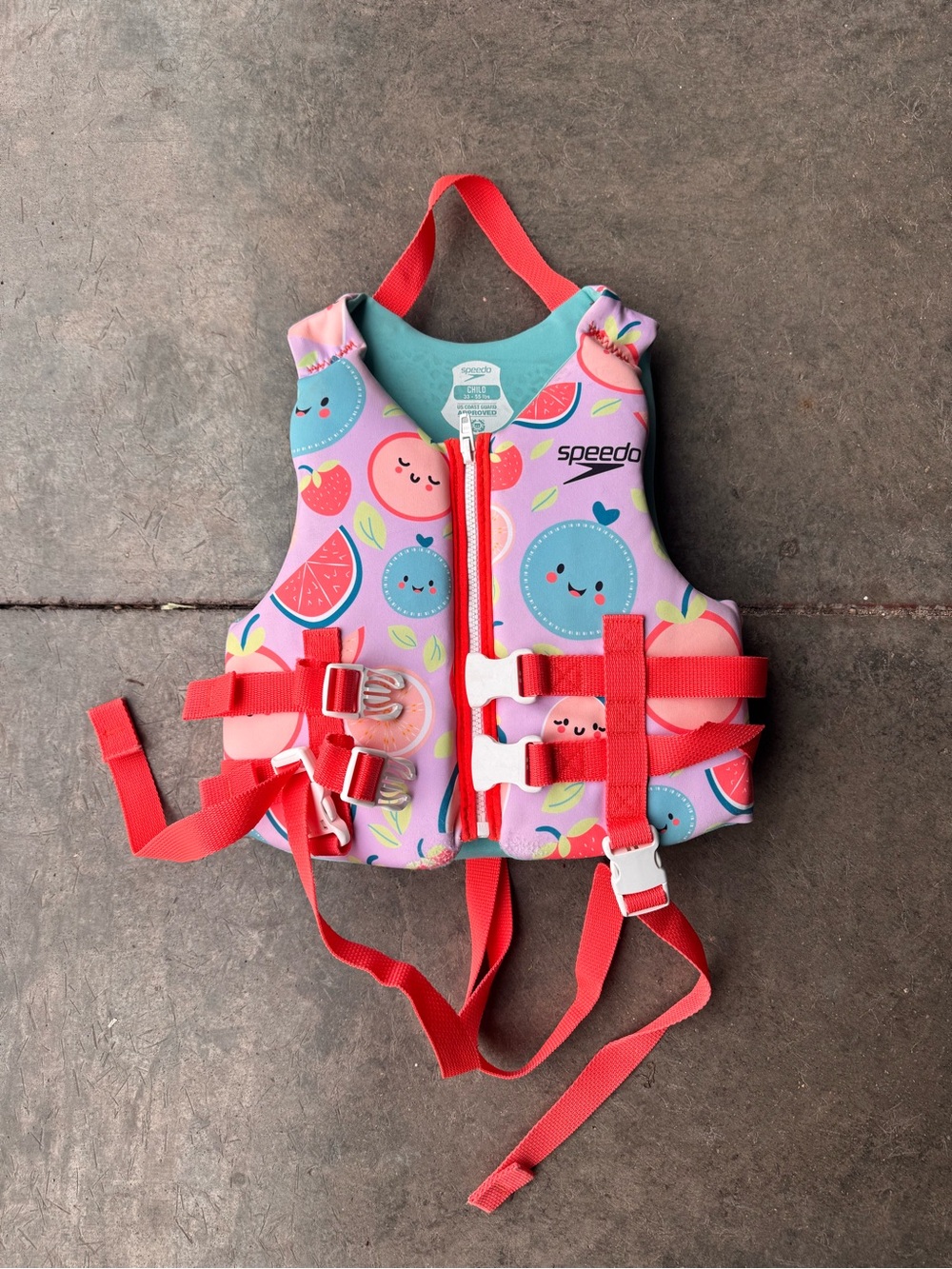 Speedo Pink Kids' Fruit-Print Swim Vest with Red Straps